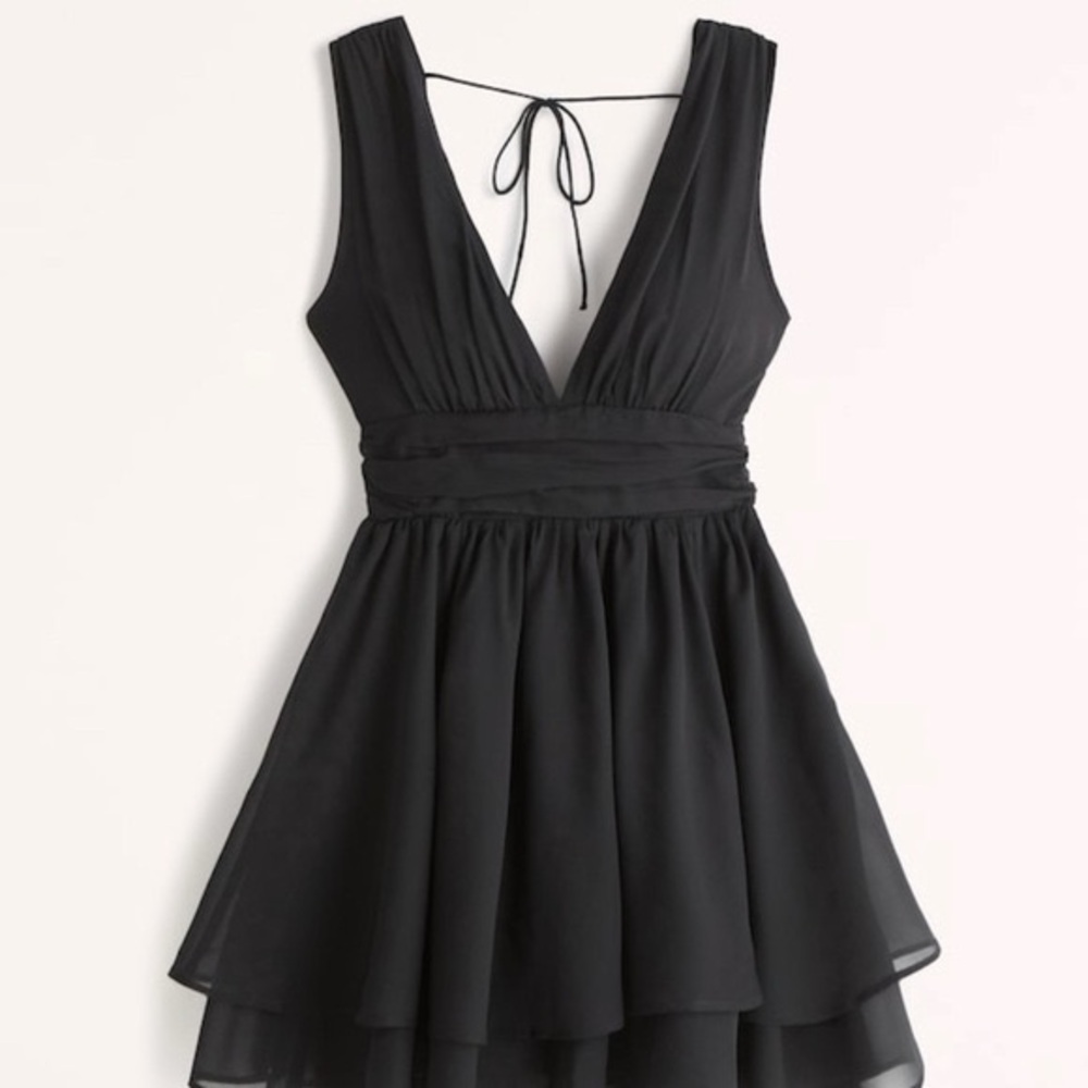 Black Abercrombie and Fitch flirty drama mini dress